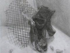 杭州吴越画室学生静物素描 鞋子网格