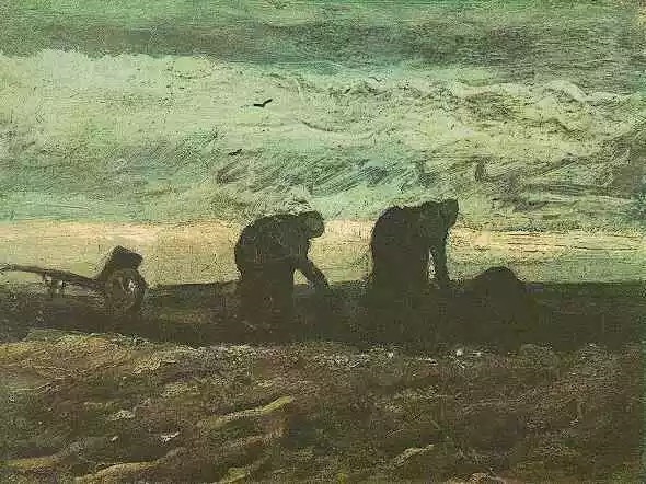 在泥煤田里的两个农妇：1883年10月
