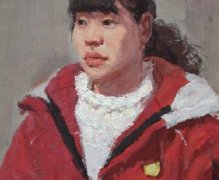 红衣女子彩色半身