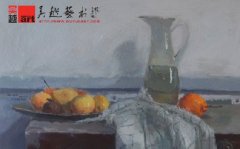 吴越画室 水果、玻璃瓶、不锈钢碟子、木箱