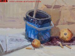 吴越画室 油漆桶、布袋、报纸