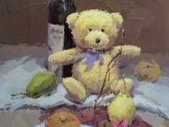吴越画室 酒瓶、绒娃娃、水果