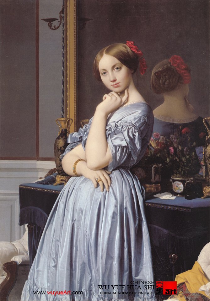 奥松维尔伯爵夫人﹝The Comtesse d'Haussonville﹞ 1845 年 油彩 画布,146 x 100 公分 弗立克美术图书馆,纽约﹝New York﹞,美国