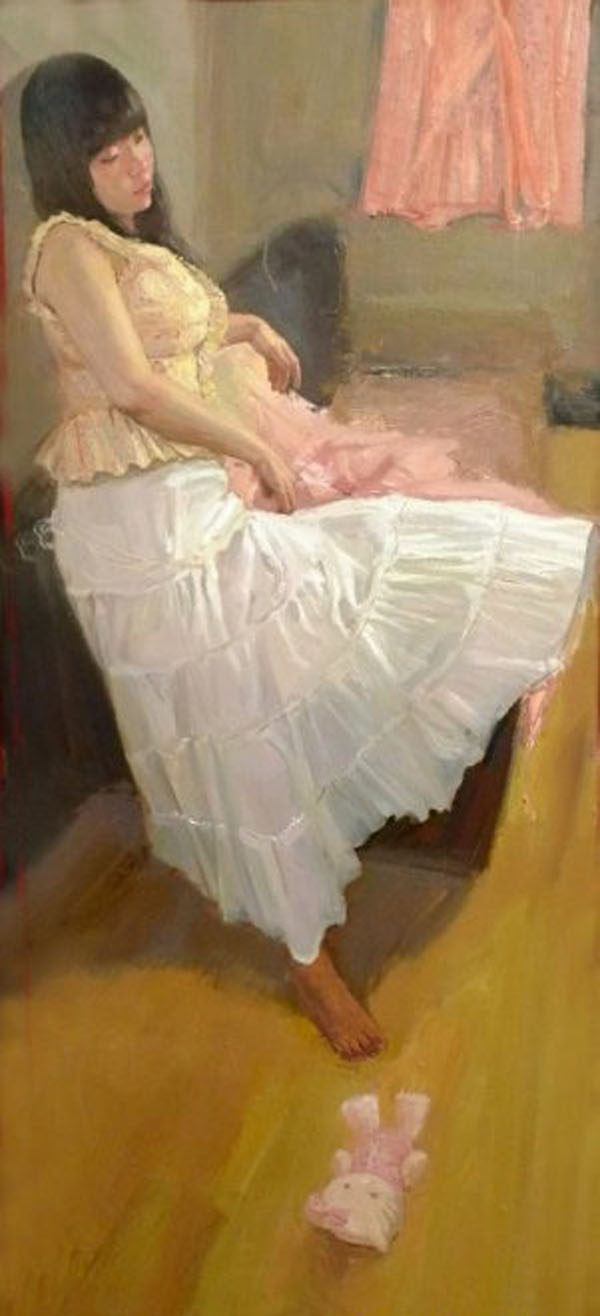 白蒂油画作品，女孩们都静静思考2