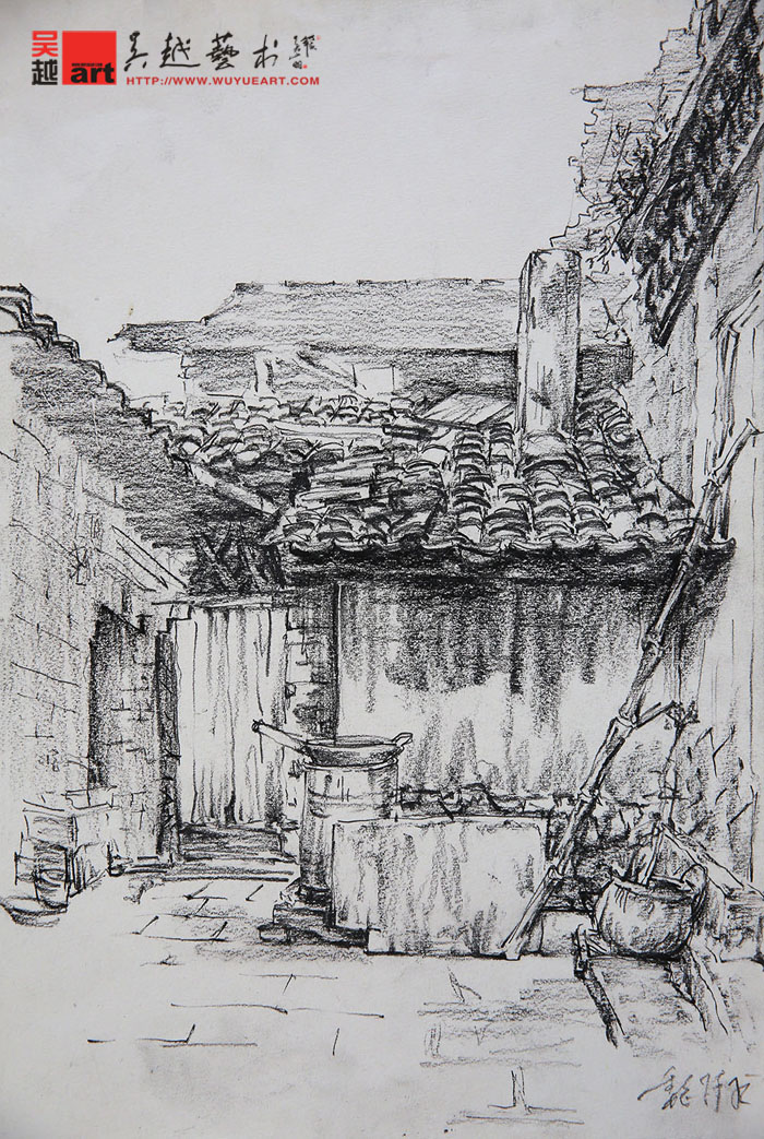 学生丽水下乡风景写生速写作品3
